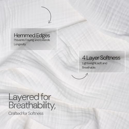 Salt Earth 100% Cotton Gauze 80"X90" Queen 4 Layered Blanket- White | Premium Muslin Blanket for Couch,Bed,Living,Summer Lightweight, All Seasons Blankets & Throws, Boho,Travel & Skin Friendly - color: White, size: 80"X90" Queen