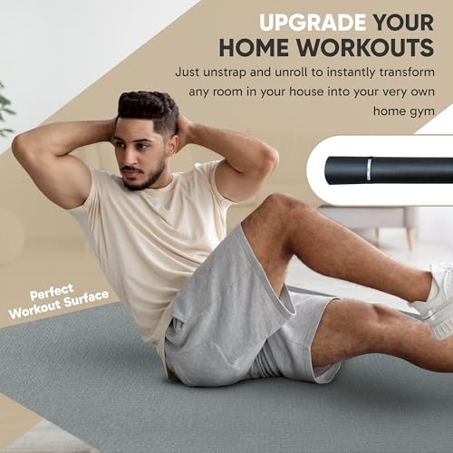 Gorilla Mats Large Exercise Mat β 6'x4', 7'x4', 7'x5', 8'x4', 10'x4' (1/4" Thick) β Ultra Durable Workout Mat for Home Gym Flooring β Non-Slip, Flat Fitness, Yoga & Weight Lifting Floor Mat - color: Silverback Gray Mat with Gray Towel, 2 Storage Straps an