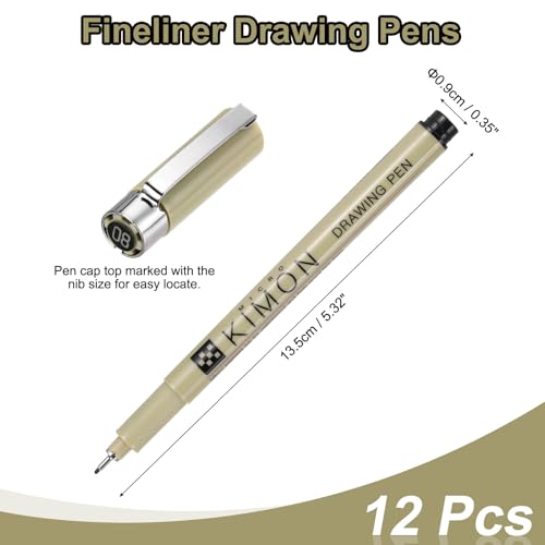 PATIKIL Fineliner Pens, 0.8mm Fine Points Drawing Pen Waterproof Inking Markers Liner Artist Watercolor Supplies Drawing Kit for Adult Sketching Journaling, Pack of 12 - style: 0.8mm Fine Points