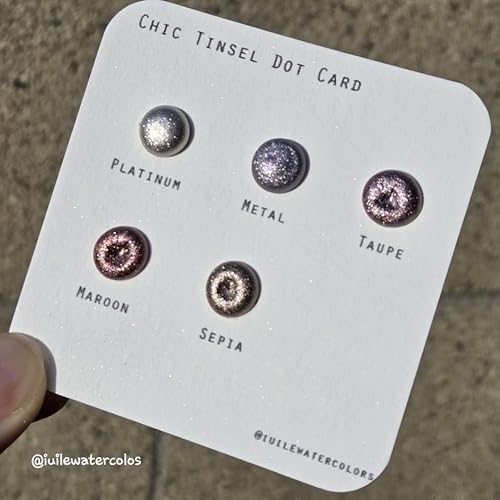 IUILE Handmade Watercolor Paints - Chic Tinsel 2024 Dot Card (5 colors). Chrome, Metallic, Shiny, Shimmer - color: Chic Tinsel 2024 Dot