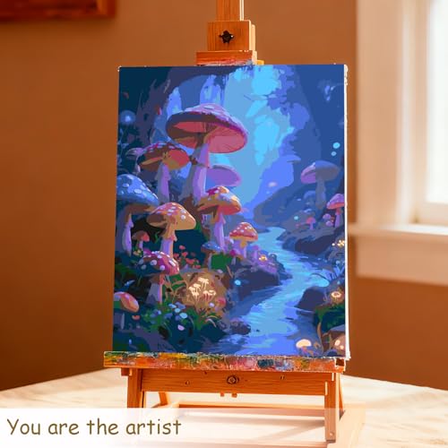 Muzagroo Paint by Numbers Oil Painting Kits for Adults DIY Mushroom Oil Painting for Beginners Hand Crafts Kits with Brushes and Acrylic Paints 16x20 inches (Mushroom) - color: Mushroom