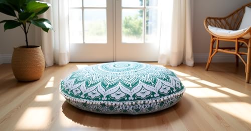 ICC Large Round seat Floor Cushion Chair Ottoman Cover, Pouf Pillow Meditation Floor Cushions Covers, Seating pouffe Throw Covers Craft Room Furniture for Sitting Cover 32" Inches Green - color: Green
