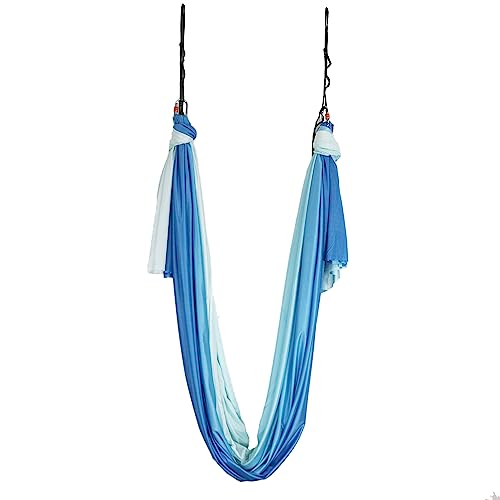 Aerial Yoga Hammock Aerial Pilates Silk Yoga Swing Set Inversion Equipment include daisy Chain, Pose Guide 5.5 yards - color: Blue Sea Color