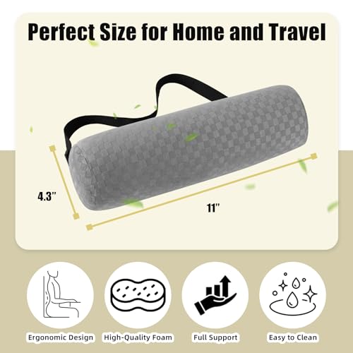 Lumbar Roll Pillow for Lower Back, Lumbar Support Foam Roll Cushion with Pillowcase and Upgraded Strap for Office, Chair, Car, Seat Pain Relief & Improving Posture (Light Grey, Short-11*4.3'') - color: Light Grey, size: Short-11*4.3''