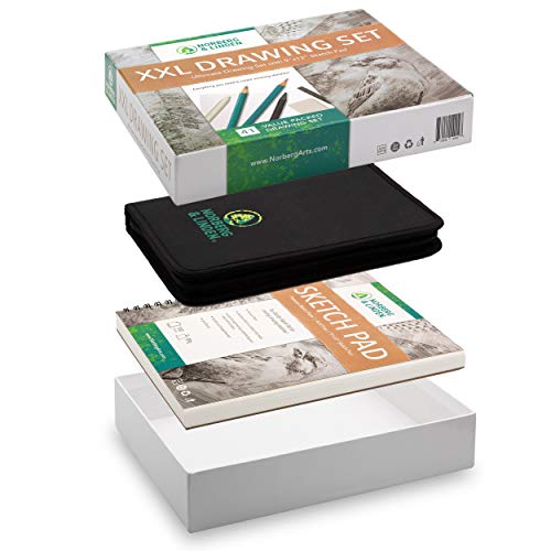 Norberg & Linden XXL Drawing Set - Sketching and Charcoal Pencils. 100 Page Drawing Pad, Kneaded Eraser, and Graphite. Art Set for Kids, Teens and Adults