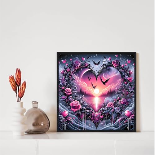 5D Heart and Flower Diamond Art Kits for Adults, DIY Diamond Painting Kits | Diamond Dot for Adults, Small Dimond Art Paintings, Full Drill Gem Painting, Crafts for Adults, Home Wall Decor (14x14inch) - color: QY152