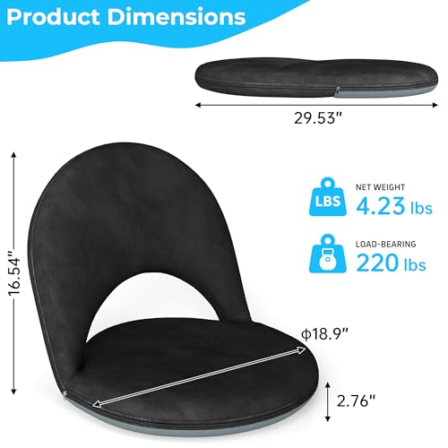 Floor Chair, 5-Position Foldable Floor Chair for Kids with Adjustable Back, Soft Sponge & Velvetean Cover, for Adults and Kids, Indoor Outdoor Use, Meditation, Gaming, Camping (Black) - color: Black