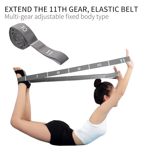Elastic Stretching Strap with 11 Loops, Adjustable Stretch Band for Adults - Flexibility Straps for Yoga, Pilates, Dance - Non-Slip Fabric Resistance Band for Home Workout, Physical Therapy - color: Grey