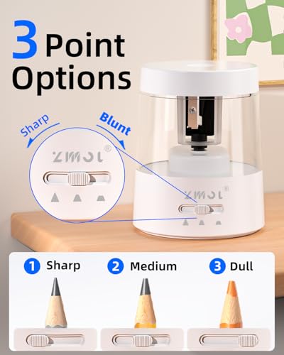 ZMOL Electric Pencil Sharpener, USB or 2 AA Powered,6-8mm,Black | Suitable for Colored Pencil No.2,Fast Sharpening,3 Modes,Tungsten Steel Blade Holder, Portable for Classroom Office Home - color: White