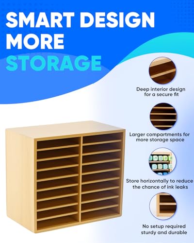 UCEC 126 Compact Bamboo Marker Holder with 18 Slots for Office Home | Space-Saving Desk Stationery Storage Sorter, Colored Pencils Gel Pens, Aesthetic Office Supplies Organizer for Pencils - size: 18 Compartments