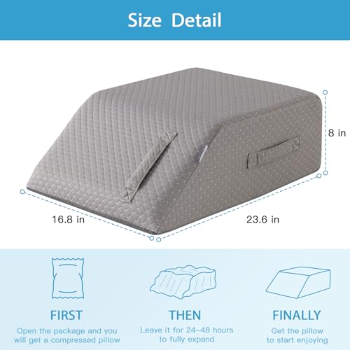 MEGCXIT Leg Pillow Elevation Blood Circulation, Leg Wedge for Elevation for Swelling, Leg Elevating Pillow for After Surgery, Memory Foam Foot Knee Pillow for Back Sleeping 23.6×16.8×8 Inch Grey - color: Grey, size: 23.6*16.8*8 Inch