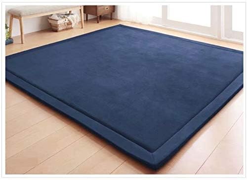 V-mix Handmade Weaving Plush Foam Play Mat for Baby, Toddler, Children - Yoga & Exercise Mat, Cushy-Soft & Thick Hypoallergenic, Non-Toxic, Reversible - color: Deep Blue, size: 4'11" x 6'7" (Rectangular)
