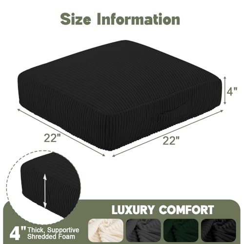 Floor Pillow for Adults, 22"x22" Square Floor Cushions - color: Black, size: 22x22x4.2 inch