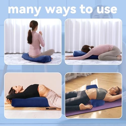 ROYALAY 2 Pcs Yoga Bolster Pillow for Restorative Yoga, Rectangular and Cylinder Meditation Pillow Set with Carrying Handles, Supportive Cushion for Exercise Workout Stretching Meditation,Dark Blue