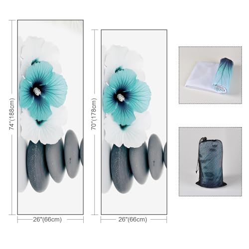 QiyI Hot Yoga Towel with Grip Dots, Non Slip, 70"x26", Blue White Flowers - color: Pebbles & Blue White Flowers, size: 70"x26"