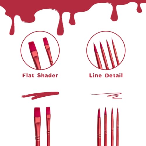 Acrylic Paint Brush Set, 6 pcs Watercolor Brushes, Painting Brush Nylon Hair Brushes for All Purpose Oil Watercolor Painting Beginner Kits (6, Red) - color: Red