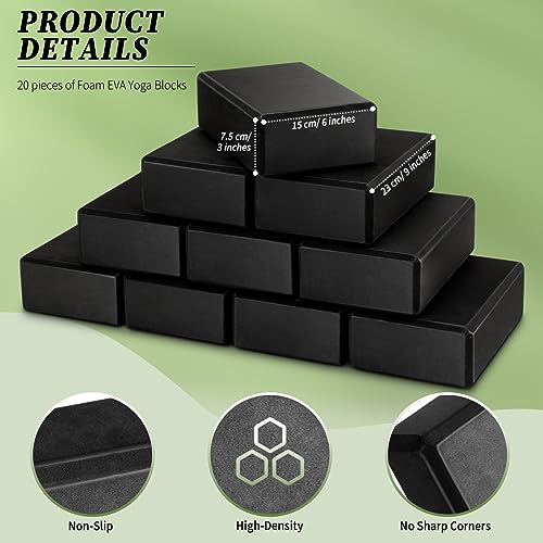 20 Pcs Yoga Blocks Pack High Density EVA Foam Non Slip Black