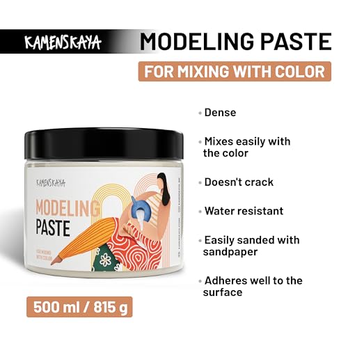 KAMENSKAYA Modeling Paste 16.9 oz / 500 ml – Non-Cracking Acrylic Texture Paste for Canvas, High Density Medium for Acrylic Painting, Impasto & 3D Textured Art, Made in EU - color: Natural, size: 16.9 Fl Oz (Pack of 1)
