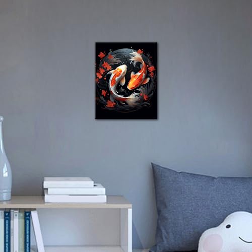 TUMOVO Koi Fish Paint by Number for Adults, Yin Yang Theme Paint by Numbers Kit for Adults, Animals DIY Oil Painting by Numbers for Gift Home Wall Decor Art Crafts 16"x20"(Frameless) - color: Koi Fish