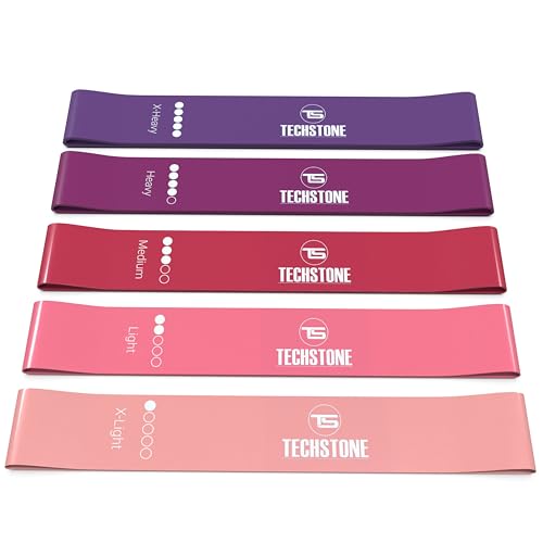TechStone Resistance Bands Set β 5 Levels Loop Exercise Bands for Men & Women, Elastic Workout Bands for Home Gym, Training, Yoga & Fitness, Carry Bag Included - color: Red