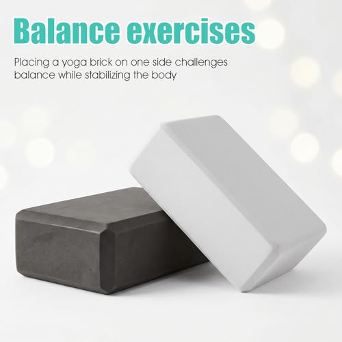 4 Pack Yoga Blocks, High Density EVA Foam Blocks for Strength, Flexibility and Balance, Non-Slip Surface for Yoga, Pilates, Meditation (8.9x6.7x3 Inches, 2 Black + 2 Gray)