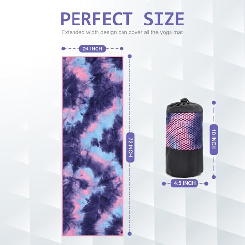 Eunzel Hot Yoga Towel - Microfiber Non Slip Yoga Mat Towel with Grip Dot Sweat Absorbent Towel for Hot Yoga, Pilates and Fitness 72" x 24", Purple & Blue/Pink - color: Purple & Blue/ Pink