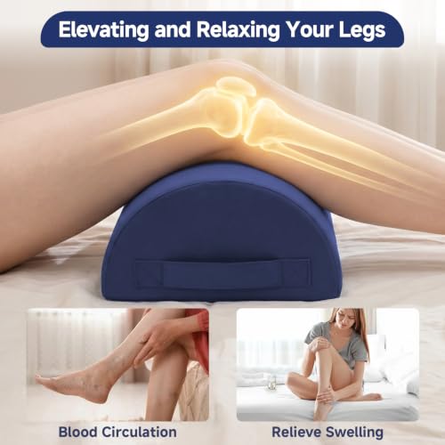 Knee Pillow for Back Sleeping - Bolster Pillow for Legs - Memory Foam Under Knee Pillow for Sleeping on Back - Half Moon Design, Cooling Pillowcase & Humanized Handle (Navy Blue) - color: L-navy Blue, size: Large