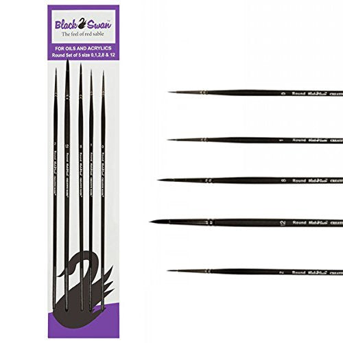 Black Swan Synthetic Red Sable Paint Brushes Round Set of 5 - Professional Quality Long Handle Paint Brushes for Oil, Heavy Body Media and Acrylic - Artists of All Levels - size: Set