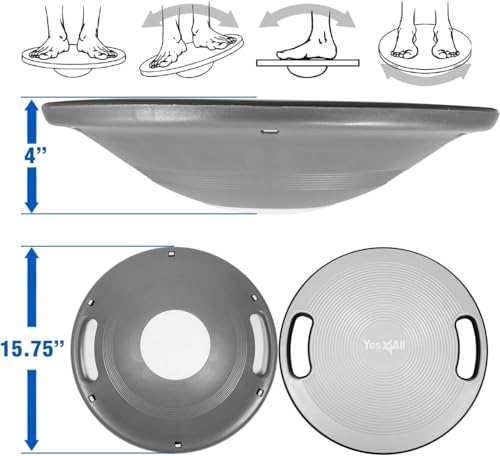Yes4All Wobble Balance Board, Plastic Stability Trainer with Handles for Standing Desk, Core Training & Home Gym Workout - color: C. Silver