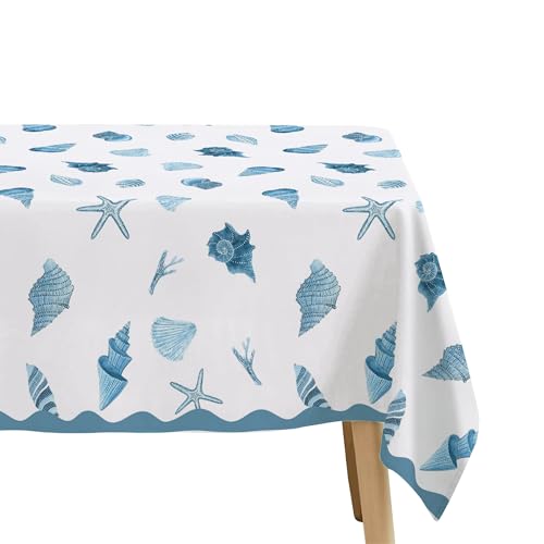 Seashell Party Tablecloth Decorations, Summer Birthday Turned Pretty | 3Pcs Disposable Ocean Sea Shell Table Cover Supplies for Birthday Starfish Blue Coasta Bachelorette Wedding 55in x 86in