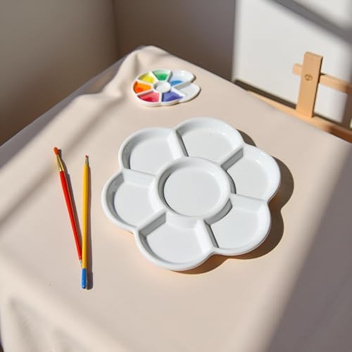 2Pcs White Porcelain Watercolor Palette - Washable Ceramic Paint Tray with Non-Stick Surface, Professional Artist-Grade Mixing Palette for Studio and Outdoor Painting