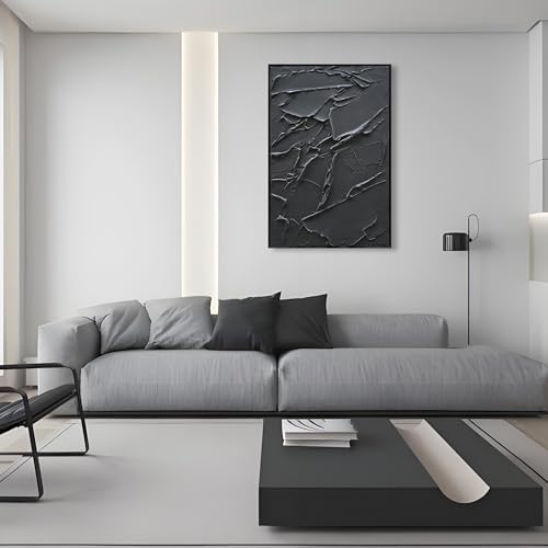 NANKAI Hand-Painted Thick Texture Black Minimalist Oil Painting 36x24 Inch Contemporary Art Oil Painting Home Office Wall Decorative Art (with Solid Wood Exterior Frame) - color: Nkhb285