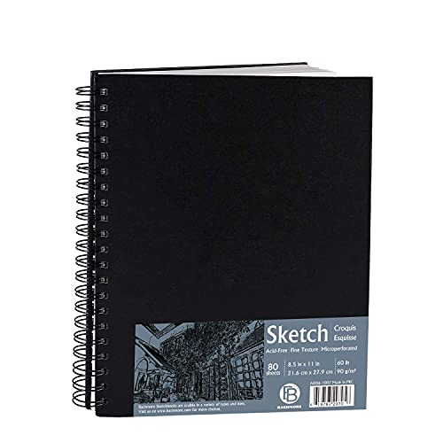 Bachmore 8.5"x11" Hardbound Sketchbook, Left Spiral Sketch Pad with Hardcover, Perforated and Durable Acid Free Drawing Paper, Ideal Art for Adults, Artist Pro & Amateurs