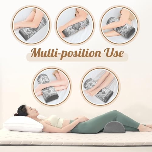 Knee Pillow for Back Sleeping – Half Moon Bolster Pillow for Legs,Under Knee While Sleeping Support, Leg & Back Pain Relief (21.5x9x5 Inches),Machine Washable Cover - color: Grey