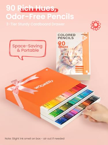 Woomer Colored Pencils 90 Colors, Smooth as Cream Core 3.8mm, Open Stock | Artist High Pigment, Pro Blending & Layering, Lightfast Rated, 3-Layer Drawer Box, Deep Tonal Range for Portrait & Shadow - color: 90 Colors