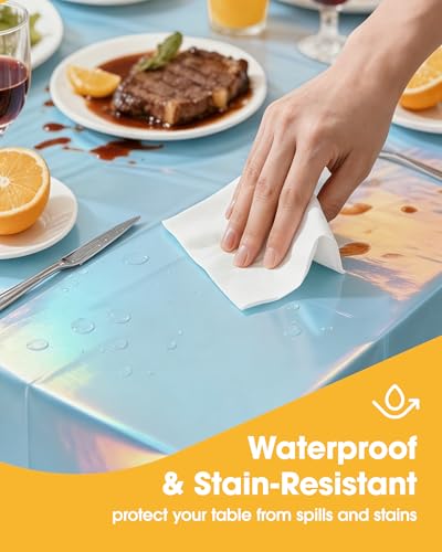 Niuara Iridescent Blue Plastic Table Cloth Disposable, 4 Pack, 54 x 108 in | Rectangle, 6 ft Tables, Birthday Party, Holiday Gathering - color: Iridescent Blue, size: 54" x 108" - 4 Packs
