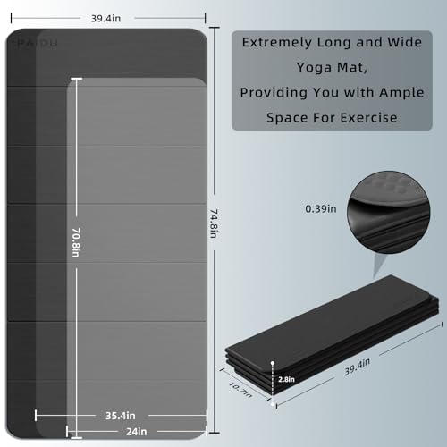 PAIDU Foldable Yoga Mat 10MM Thick 75‘’x40‘“ Quick Fold Easy Storage - color: Black