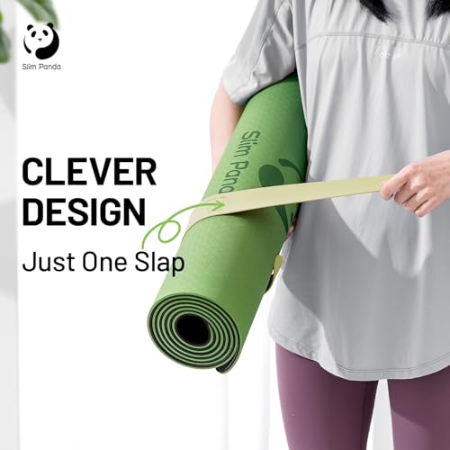 Slim Panda Yoga Mat Strap Slap Band, One Snap Keeps Mats Tightly Rolled, Heavy-Duty Clasp Fits Most Size Mats(24" L X 2" W) - color: Beige