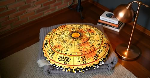 CRAFT KALA 32" in Round Mandala Floor Pillow Cushion Cover Seating Throw Cover Hippie Decorative Bohemian Ottoman Poufs Pillow Cases Boho Cotton Living Yoga Home Décor Yellow Zodiac - color: Yellow Zodiac