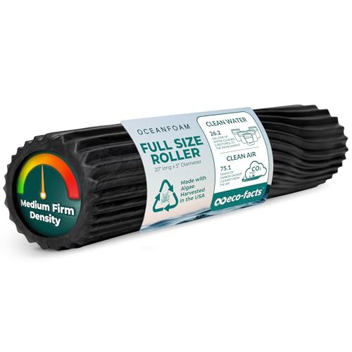 Oceanfoam Tidal Roller - Black & Charcoal Marbled - Muscle Massage Foam Roller for Back Pain & Stretching - Firm and Ergonomic Wide Wave Textured - Yoga, Athletics, & Wellness - Full Size, 20" x 5" - color: Black & Charcoal Marbled