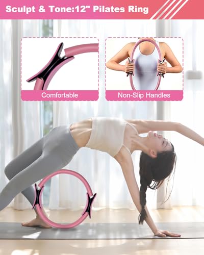 Pilates Essential Kit, Pilates Equipment Set for Women with Pilates Ring and Ball Set, Resistance Bands, Jump Rope and Core Sliders at Home Pilates Kit for Women Yoga Fitness Workouts&Better Me Gifts
