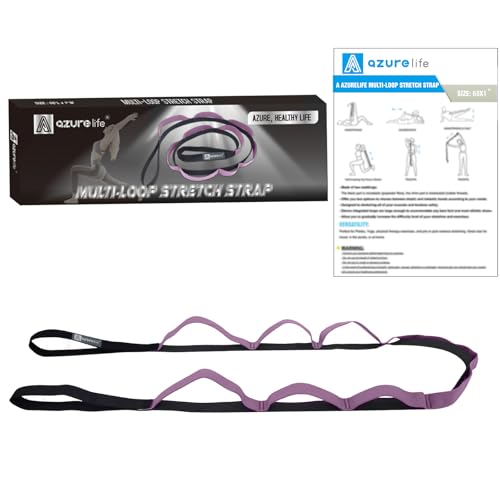 A AZURELIFE Half-Elastic Stretch Straps with 11 Loops, Stretching Strap for Physical Therapy, Multi-Loop Yoga Strap Fitness Exercise Strap for Yoga, Pilates, Dance, Flexibility&Exercise - color: Half Elastic-Purple