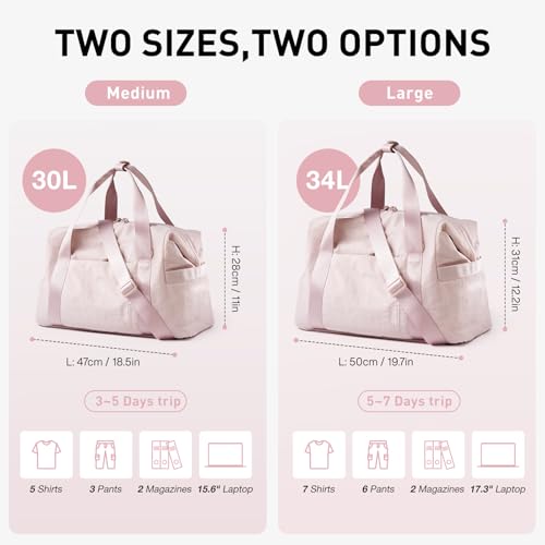 BAGSMART Gym Bag for Women, Carry on Weekender Overnight Bag, Travel Duffel Bags with Trolley Sleeve, Personal Item Travel Bag Tote Bag Workout Dance Bag(Pink,Medium) - color: Pink, size: Medium