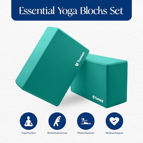 Tumaz Non-Slip Yoga Blocks,High-Density EVA Foam 2 Pack for Yoga & Pilates | High-Density Support | Lightweight | EVA Foam | Non-Slip Stability | Free Yoga E-Book - color: green-2ps