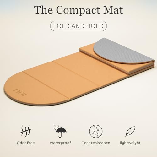 ILILI Foldable Yoga Mat-Semicircular, 10mm Thick, TPE Material, Extra Long 75"L x 26"W, Soft and Comfortable Folding Oval Mat 0.4 Inches, Easy to Carry and Store, 190*66cm Portable Multi-Functional Use for Yoga, Home Exercise & Outdoor - color: Warm Orang