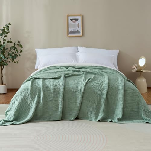 100% Cotton Muslin Blanket for Adult 50x70 4-Layers Gauze Throw - color: Sage Green, size: 50x70 inch