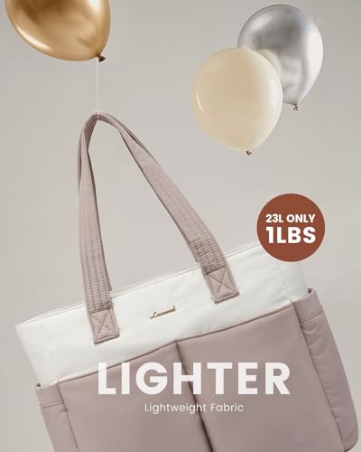 LOVEVOOK Puffer Laptop Bag for Women, Ultra-Lightweight Work Bag Tote w/Organized Compartments, 15.6/17.3“, for Travel&Work - color: Pink/Beige, size: 15.6 Inch
