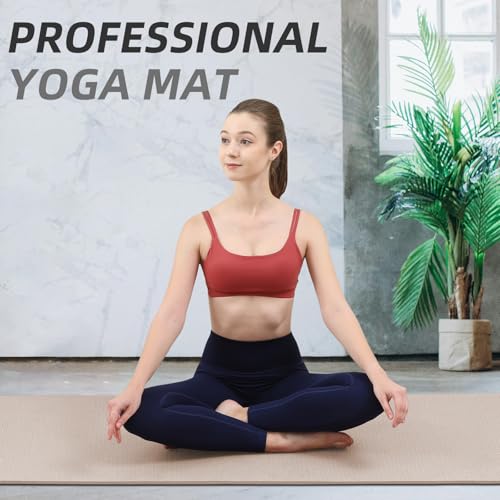 Yoga Mat Extra thick 8mm Exercise mat, Soft Lightweight TPE Fitness Mat with strap, High Elasticity, Anti-fatigue,non-slip mat for Women, Yoga, Camping, Travel, Gym & Outdoor | 72"L x 0.32"Th - color: Milk coffee