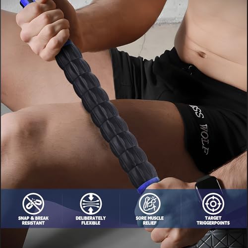 Massage Roller Stick,Muscle Roller Stick for Athletes,Liposuction Massage Roller for Lymphatic Drainage, for Relief Muscle Soreness, Trigger Points, Help Runner Legs, Back Recovery - color: Blue & Black