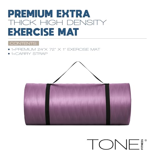 Tone Fitness 1-Inch Thick Yoga Mat | High-Density, Non-slip Exercise Mat with Carrying Strap for Yoga, Pilates, & Home Gym Workouts | Multiple Options - color: Purple, style: Mesh
